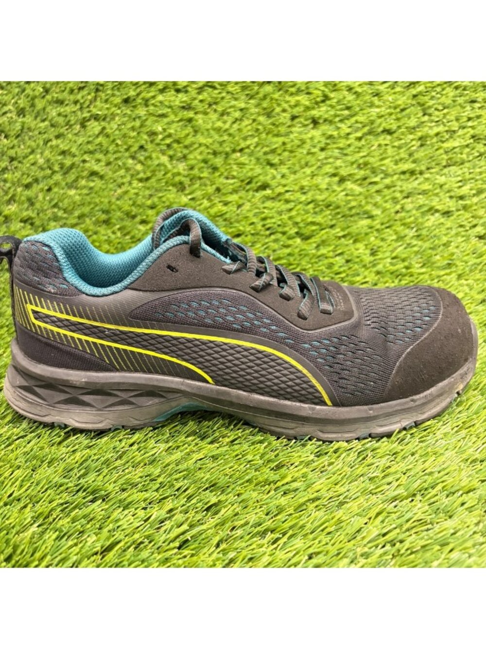 Puma Fuse Knit 2.0 Low Womens Size 7 Black Blue Composite Toe Safety Work Shoes